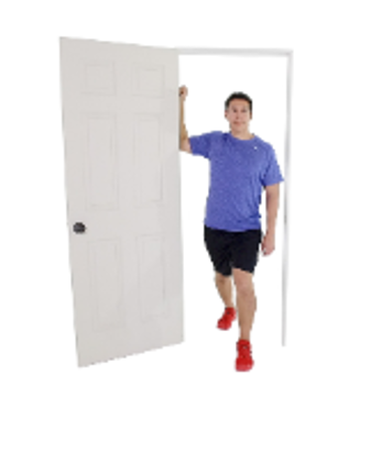 Standing doorway stretch, a stretch that stops swelling pain from workouts